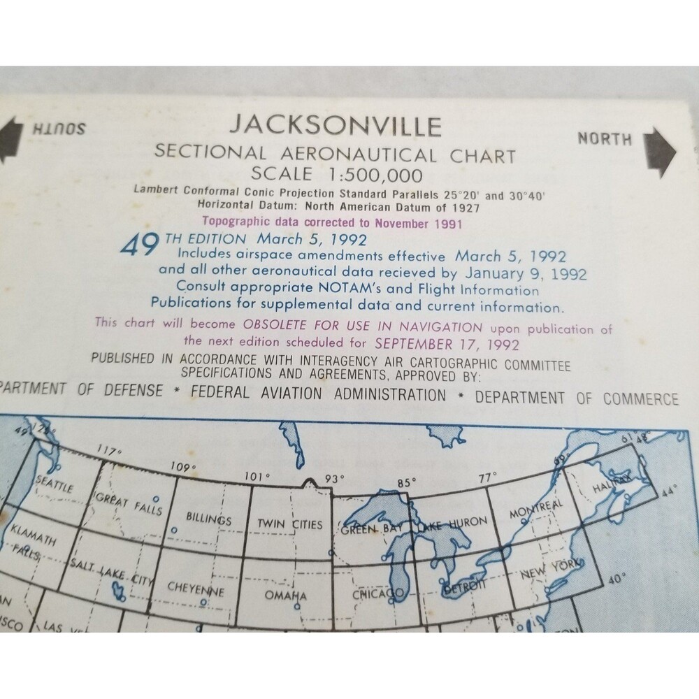 Jacksonville sectional aeronautical chart 1992 vintage